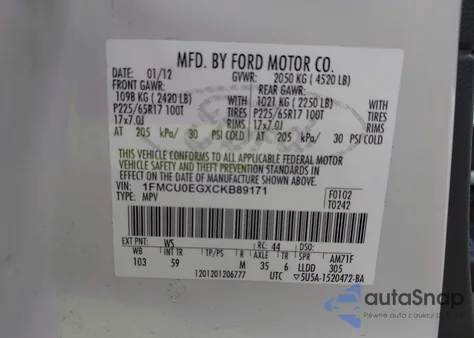 2012 Ford Escape Limited from USA, damaged, VIN 1FMCU0EGXCKB89171